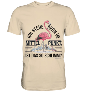 Flamingo im Mittelpunkt – Symbiose im Comic-Stil - Premium Shirt Bright Lights Arts