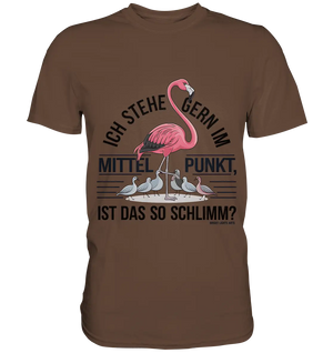 Flamingo im Mittelpunkt – Symbiose im Comic-Stil - Premium Shirt Bright Lights Arts