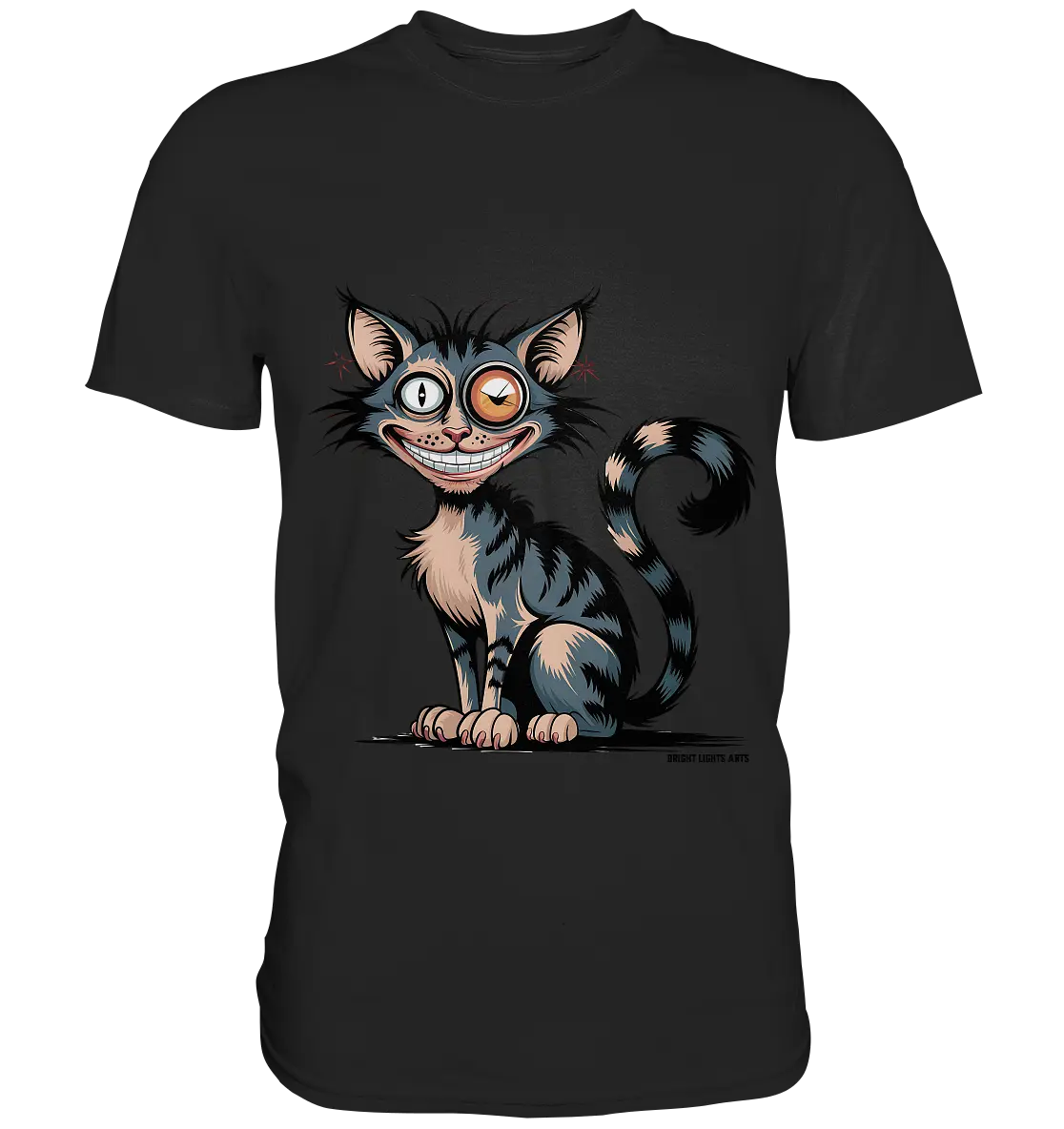 Frech und außergewöhnlich Cartoon Katze mit wildem Blick Ein humorvolles Design - Premium Shirt Bright Lights Arts