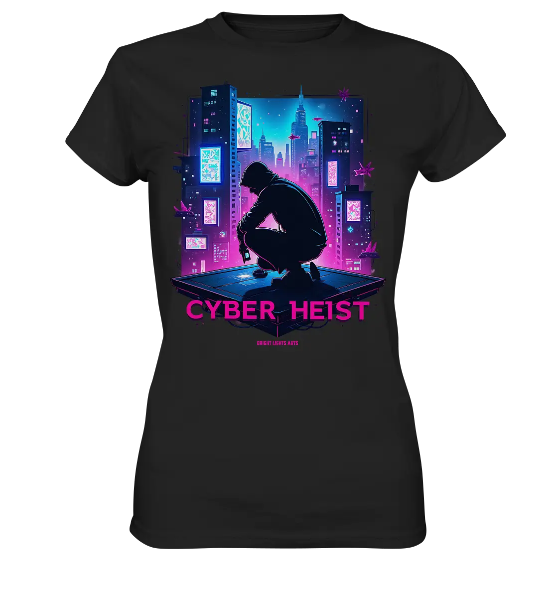 Futuristische Hacking Szene im Cyberpunk Stil - Ladies Premium Shirt Bright Lights Arts