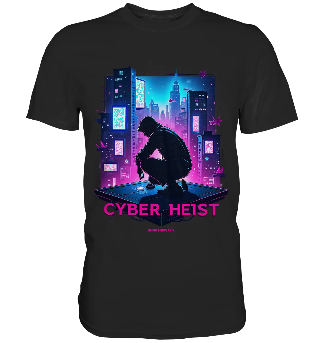 Futuristische Hacking Szene im Cyberpunk Stil - Premium Shirt Bright Lights Arts