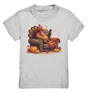 Gemütlicher Cartoon Truthahn in einem Sessel Herbstliches und humorvolles Erntedank Kunstwerk - Kids Premium Shirt Bright Lights Arts