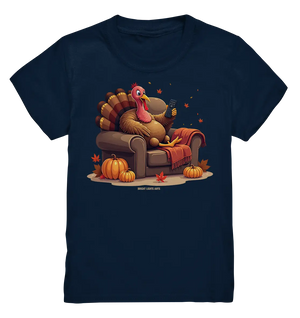 Gemütlicher Cartoon Truthahn in einem Sessel Herbstliches und humorvolles Erntedank Kunstwerk - Kids Premium Shirt Bright Lights Arts