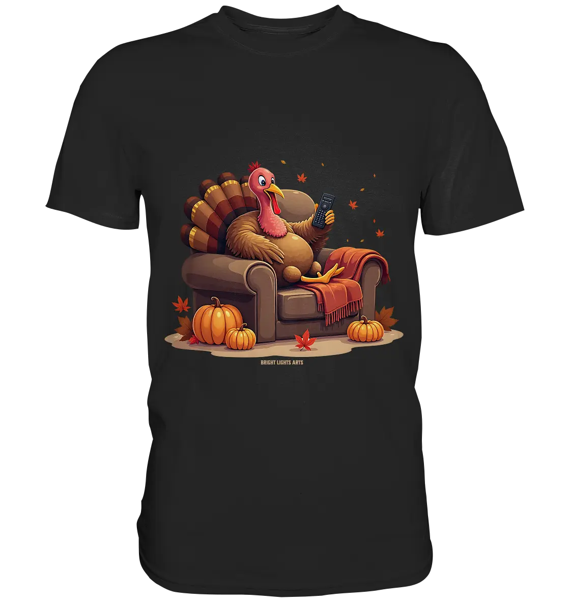 Gemütlicher Cartoon Truthahn in einem Sessel Herbstliches und humorvolles Erntedank Kunstwerk - Premium Shirt Bright Lights Arts