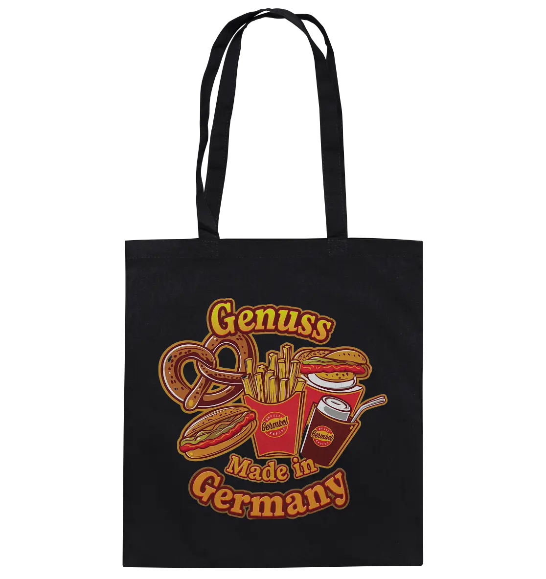 Genuss Made in Germany – Imbissliebe im Cartoon-Stil - Baumwolltasche Bright Lights Arts