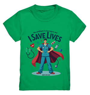 Heldenhafter Gesundheitsversorger im Superheldenstil I SAVE LIVES - Kids Premium Shirt Bright Lights Arts