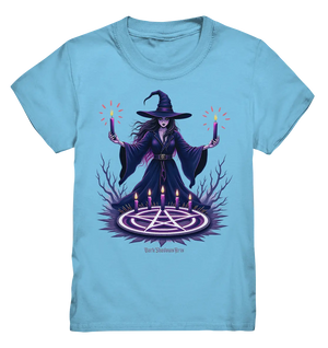 Hexen Illustration mit lila Kerzen und Pentagramm - Kids Premium Shirt Bright Lights Arts