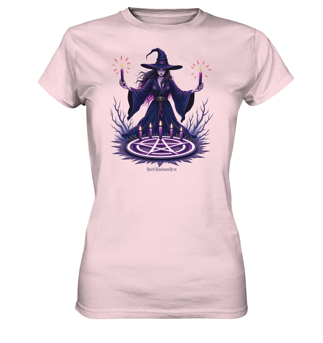 Hexen Illustration mit lila Kerzen und Pentagramm - Ladies Premium Shirt Bright Lights Arts