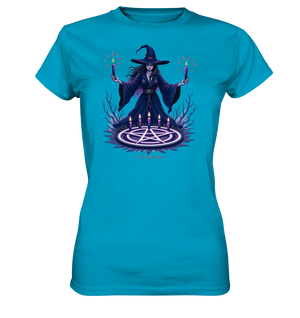 Hexen Illustration mit lila Kerzen und Pentagramm - Ladies Premium Shirt Bright Lights Arts