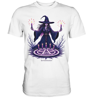 Hexen Illustration mit lila Kerzen und Pentagramm - Premium Shirt Bright Lights Arts