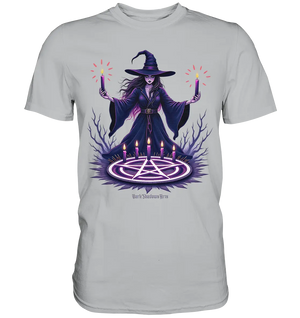 Hexen Illustration mit lila Kerzen und Pentagramm - Premium Shirt Bright Lights Arts