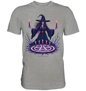 Hexen Illustration mit lila Kerzen und Pentagramm - Premium Shirt Bright Lights Arts