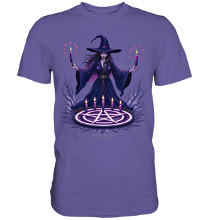 Hexen Illustration mit lila Kerzen und Pentagramm - Premium Shirt Bright Lights Arts