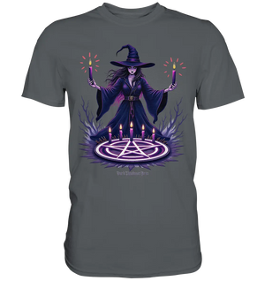 Hexen Illustration mit lila Kerzen und Pentagramm - Premium Shirt Bright Lights Arts