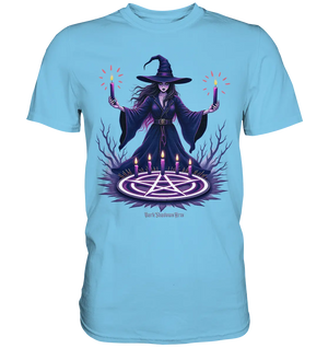 Hexen Illustration mit lila Kerzen und Pentagramm - Premium Shirt Bright Lights Arts