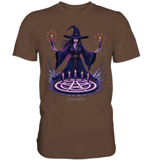 Hexen Illustration mit lila Kerzen und Pentagramm - Premium Shirt Bright Lights Arts