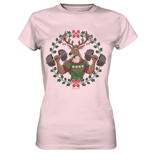 Hirsch mit Weihnachtspullover & Hanteln - Ladies Premium Shirt Bright Lights Arts