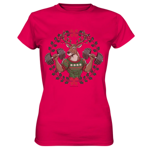 Hirsch mit Weihnachtspullover & Hanteln - Ladies Premium Shirt Bright Lights Arts