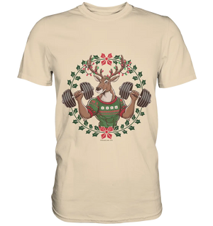 Hirsch mit Weihnachtspullover & Hanteln - Premium Shirt Bright Lights Arts