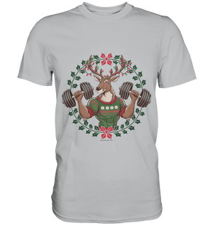 Hirsch mit Weihnachtspullover & Hanteln - Premium Shirt Bright Lights Arts