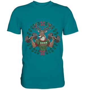 Hirsch mit Weihnachtspullover & Hanteln - Premium Shirt Bright Lights Arts