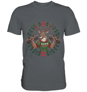 Hirsch mit Weihnachtspullover & Hanteln - Premium Shirt Bright Lights Arts
