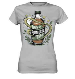 Kombucha Logo – Brew, Sip, Thrive - Ladies Premium Shirt Bright Lights Arts