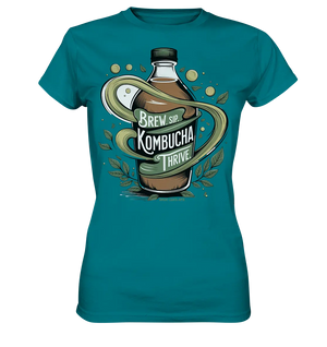 Kombucha Logo – Brew, Sip, Thrive - Ladies Premium Shirt Bright Lights Arts