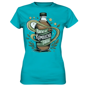 Kombucha Logo – Brew, Sip, Thrive - Ladies Premium Shirt Bright Lights Arts