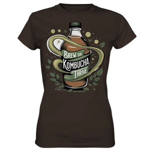 Kombucha Logo – Brew, Sip, Thrive - Ladies Premium Shirt Bright Lights Arts