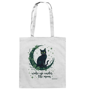 Mystische schwarze Katze auf Mondsichel I wake up under the moon - Baumwolltasche Bright Lights Arts