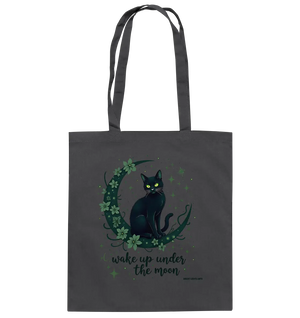 Mystische schwarze Katze auf Mondsichel I wake up under the moon - Baumwolltasche Bright Lights Arts