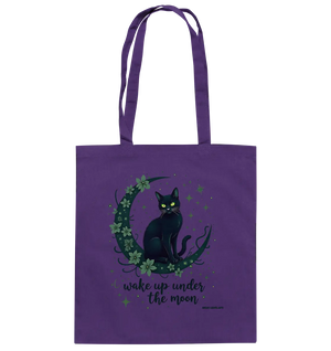 Mystische schwarze Katze auf Mondsichel I wake up under the moon - Baumwolltasche Bright Lights Arts