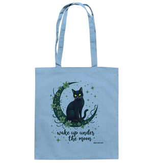 Mystische schwarze Katze auf Mondsichel I wake up under the moon - Baumwolltasche Bright Lights Arts
