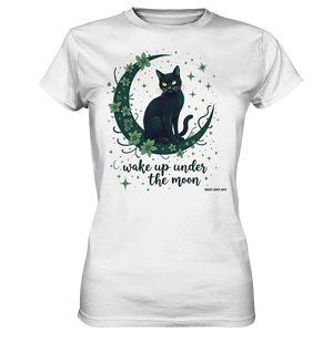 Mystische schwarze Katze auf Mondsichel I wake up under the moon - Ladies Premium Shirt Bright Lights Arts