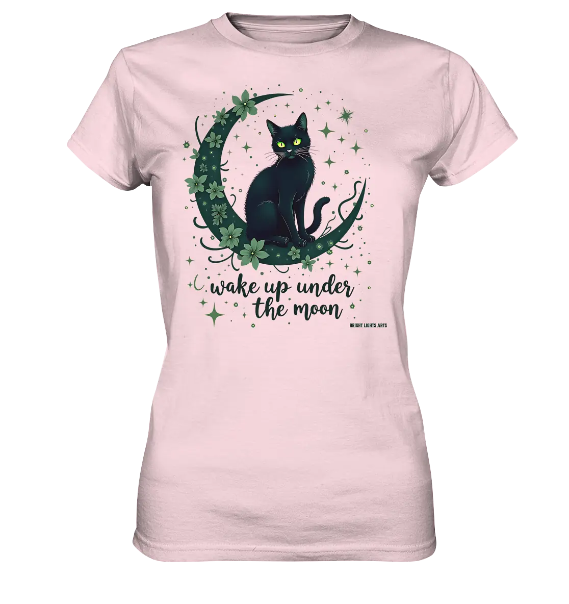 Mystische schwarze Katze auf Mondsichel I wake up under the moon - Ladies Premium Shirt Bright Lights Arts