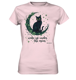 Mystische schwarze Katze auf Mondsichel I wake up under the moon - Ladies Premium Shirt Bright Lights Arts
