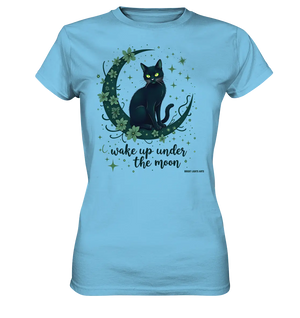 Mystische schwarze Katze auf Mondsichel I wake up under the moon - Ladies Premium Shirt Bright Lights Arts