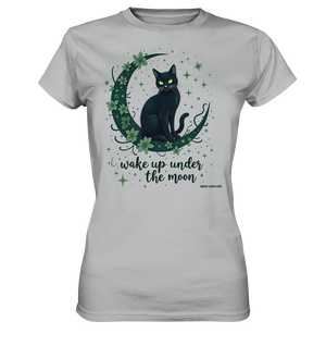 Mystische schwarze Katze auf Mondsichel I wake up under the moon - Ladies Premium Shirt Bright Lights Arts