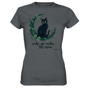 Mystische schwarze Katze auf Mondsichel I wake up under the moon - Ladies Premium Shirt Bright Lights Arts