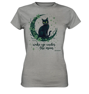 Mystische schwarze Katze auf Mondsichel I wake up under the moon - Ladies Premium Shirt Bright Lights Arts
