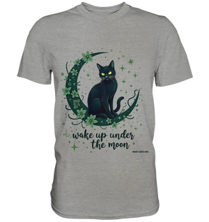 Mystische schwarze Katze auf Mondsichel I wake up under the moon - Premium Shirt Bright Lights Arts