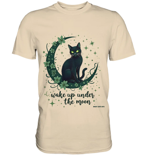 Mystische schwarze Katze auf Mondsichel I wake up under the moon - Premium Shirt Bright Lights Arts