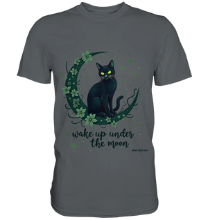 Mystische schwarze Katze auf Mondsichel I wake up under the moon - Premium Shirt Bright Lights Arts