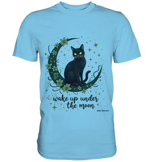 Mystische schwarze Katze auf Mondsichel I wake up under the moon - Premium Shirt Bright Lights Arts