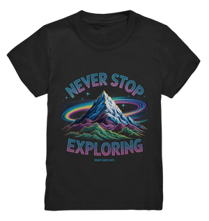 Never Stop Exploring Cosmic Mountain Adventure - Kids Premium Shirt Bright Lights Arts