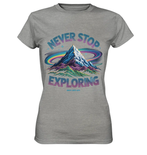 Never Stop Exploring Cosmic Mountain Adventure - Ladies Premium Shirt Bright Lights Arts