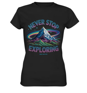 Never Stop Exploring Cosmic Mountain Adventure - Ladies Premium Shirt Bright Lights Arts
