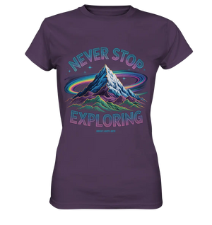 Never Stop Exploring Cosmic Mountain Adventure - Ladies Premium Shirt Bright Lights Arts