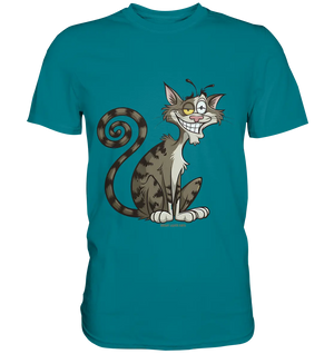 Schelmische Katze mit verschmitztem Grinsen - Premium Shirt Bright Lights Arts